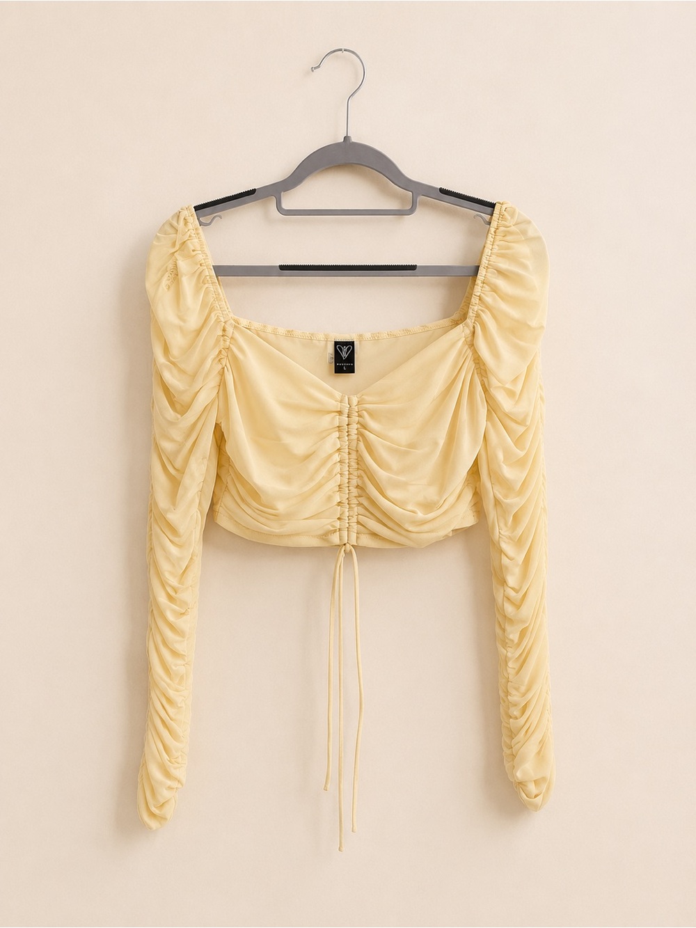 Windsor Cream Ruched Long Sleeve Crop Top – Size M
